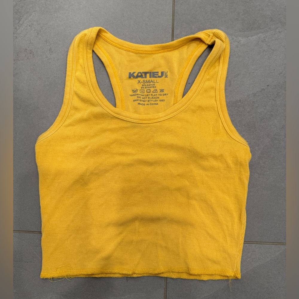 Katie J NYC gold racer back cropped tank top